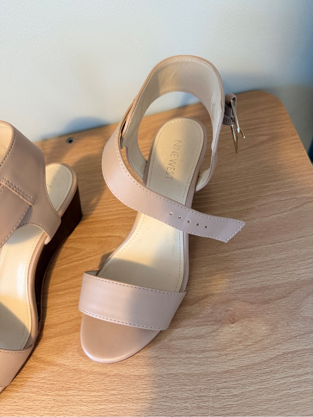 Nine West Blush Taupe Ankle-Strap Wedge Sandals - Picture 2 of 4
